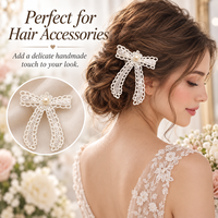 Applique en dentelle blanche avec nœud, perles et paillettes, patch brodé fait main pour cheveux, chaussures, chapeaux, sacs, mariages et projets DIY