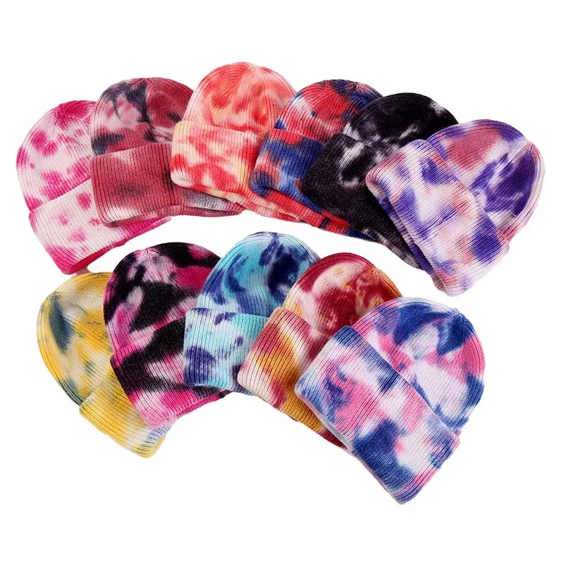 Tie Dye Two Color Couple Street Gradual Change Knitting Cold Hat Personality Street Cap