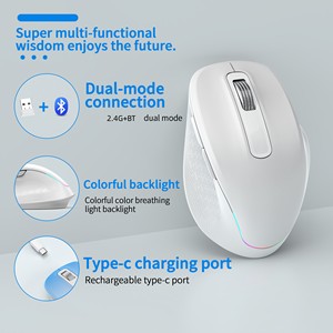 Souris sans fil RGB double périphérique, compatible Bluetooth, rétroéclairée et rechargeable pour ordinateur portable, tablette et MacBook - Product Image 5