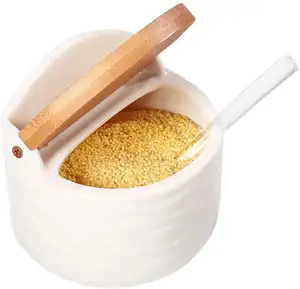 77L Zucker Schüssel mit Deckel und Löffel, 8,52 FL UNZEN (250 ML) keramik Zucker Schüssel für Haus und Küche, Weiß Zucker Dispenser Portion