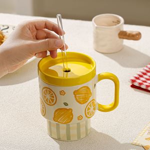 500ml Large Water Cup Cute Fruit Ceramic Mugs with Lids and Straw - Product Image 3