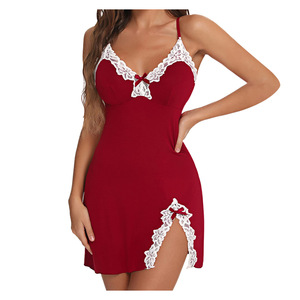 Lencería sexy para mujer, pijamas de verano, ropa de dormir sin mangas con cuello en V, tirantes de encaje, camisones de seda y satén, pantalones cortos suaves - Product Image 3