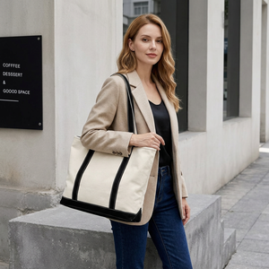 Large Capacity <b>Canvas</b> Tote Bag Women Shoulder Handbag Casual <b>Shopper</b> Bag Contrast Color - Product Image 3