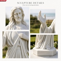 YOUFINE Estatua de Jesús de Mármol Blanco Tallada a Mano, Pose de la Divina Misericordia con Rayos de Corazón para Jardín de Iglesia