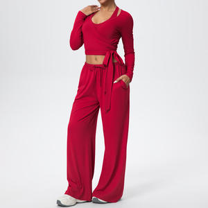 กางเกงโยคะขายาวสีพื้นแบบมีกระเป๋า ผ้าเนื้อนุ่มยืดได้สี่ทิศทาง ระบายอากาศได้ดี ทรงหลวม ใส่สบาย ไซส์ใหญ่ สำหรับผู้หญิง - Product Image 3