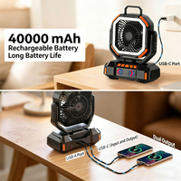Ventilateur de camping portable USB 4 vitesses avec oscillation automatique, batterie 40000 mAh, télécommande et lanterne LED pour bureau et extérieur