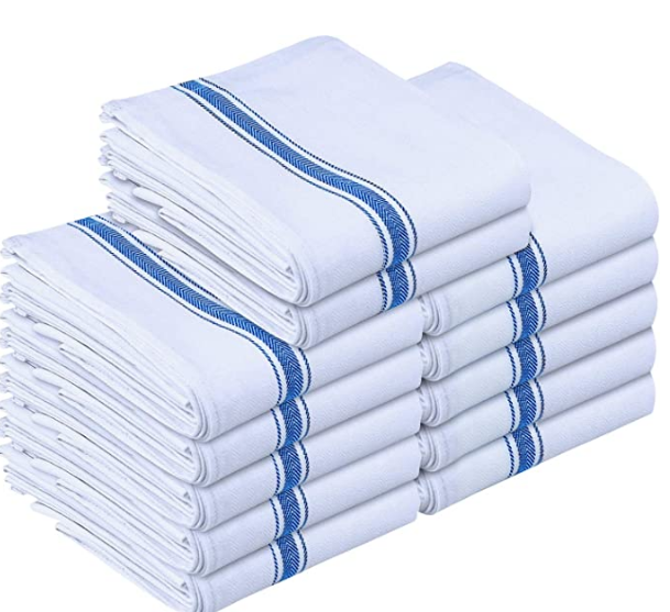 Owels Blue Kitchen Towels 12-Pack 100% Cotton Dish Towels - Reusable Cleaning Dish Cloths Super Absorbent