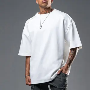 Hoge Kwaliteit Custom Logo Blanco Oversized Effen 250 Gsm Zwaar Gewicht Katoenen T-Shirts Wit Franse Terry Drop Shoulder T-Shirt