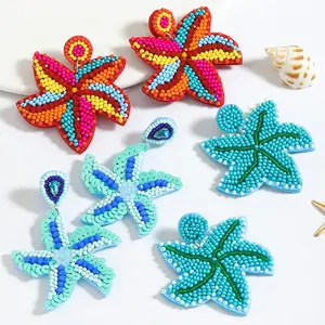 2024 yeni kadın moda yaz tatil takı kızlar deniz hayvan küpe el yapımı sevimli mavi tohum boncuk kolye denizyıldızı küpe