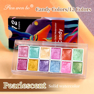 Panwenbo12 colori luccicanti colori glitterati metallizzati acquerello colori Set metallico perlescente solido Pan per acquerello - Product Image 2