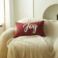 Housse de coussin à carreaux rouges et verts Joyeux Noël, taie d'oreiller décorative en tartan pour canapé, décoration de maison de campagne