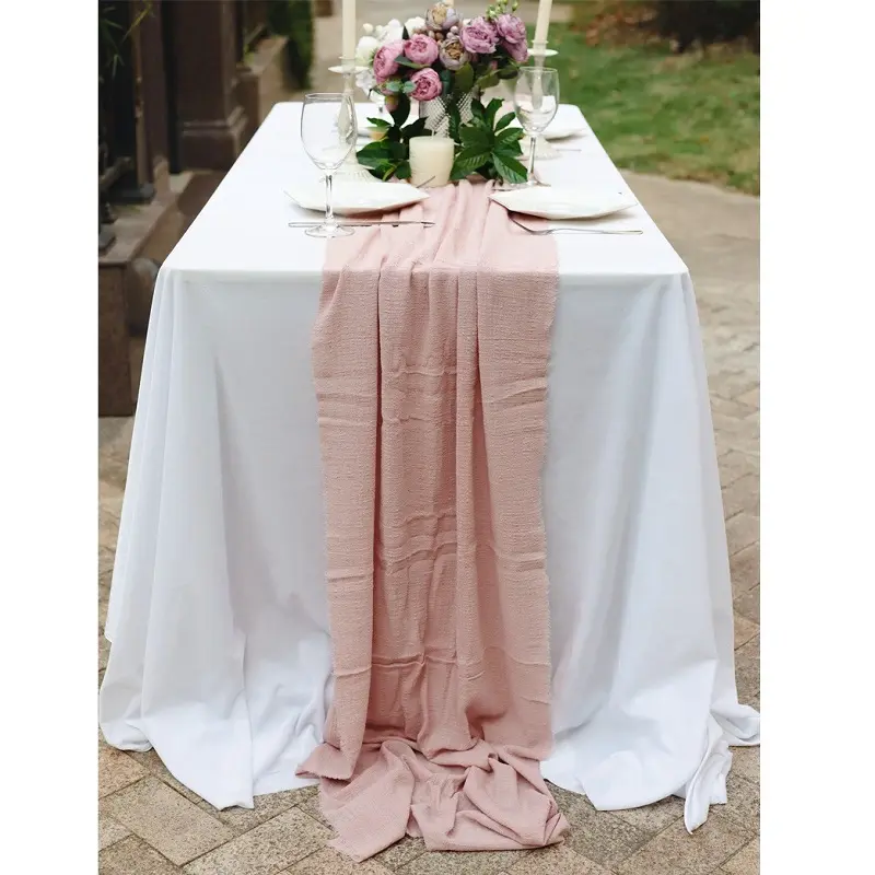 ผ้าปูโต๊ะสีชมพูอ่อนแบบคาดโต๊ะผ้าคาดโต๊ะสำหรับงานแต่งงาน