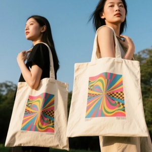 Custom Geometric Figure Printing <b>Blank</b> Custom Printed Canvas Cotton Duffle Tote Bag with Custom Logo Customized Colors Big Size - Product Image 2