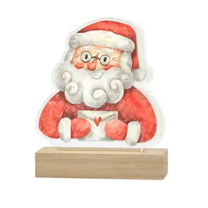 Wholesale Decorative Tabletop Clear Wooden Base Christmas Decoration Angel Lighted Tabletop Ornament