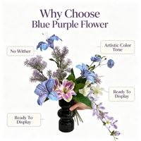 Composition florale artificielle esthétique pour la maison : Lys bleu-violet en fleurs, feuillage floral tombant, accent pour vase, décoration de table