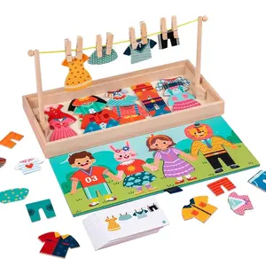 Kinderen Houten Speelgoed Doen Alsof Kleding Drogen Dress-Up Puzzel Denkspelletjes Educatieve Matching Sortering Geschenken Speelgoed Voor Meisje