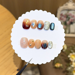 Ongles artificiels de haute qualité style printemps-<span class=keywords><strong>été</strong></span> avec motif œil de chat et étoile, réutilisables, à presser, vente en gros - Product Image 1