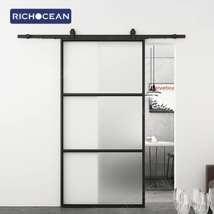 Porte de <span class=keywords><strong>grange</strong></span> intérieure en aluminium RICHOCEAN USA avec système de portes coulissantes et verre cannelé - Product Image 6