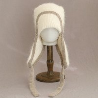 Chapeau en fourrure de lapin angora tricoté de haute qualité avec logo personnalisé, épais et chaud, protection des oreilles, chapeau Leifert pour femmes et filles