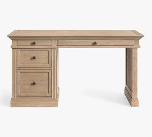 French Country <b>Solid</b> Oak Writing <b>Desk</b> Weathered Finish Traditional Home Office Pedestal <b>Desk</b> With 5 Storage Drawers - Product Image 6