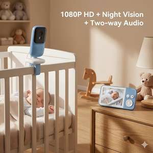 Moniteur vidéo pour bébé, audio bidirectionnel, détection de mouvement, Wi-Fi 2,4 GHz, résolution 720P, écran 3,5 pouces, batterie rechargeable, stockage local - Product Image 2