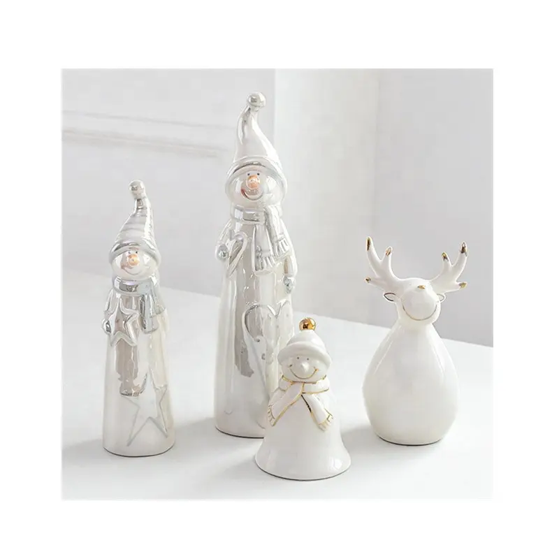 Silver Ceramic Christmas Deer Antlers Bell Snowman Star Ornaments Christmas