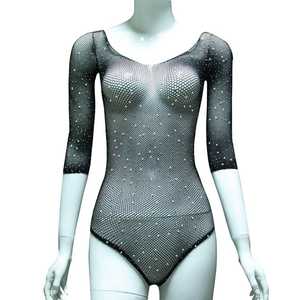 <span class=keywords><strong>Nuisette</strong></span> transparente en résille à strass, sous-vêtements à manches longues, Lingerie noir brillant, Sexy, transparente, Club - Product Image 5