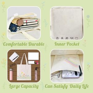 Sac fourre-tout en toile personnalisé pour le shopping, les cadeaux, les voyages, réutilisable, imprimé de fleurs, sac en coton à fleurs colorées pour femmes - Product Image 3