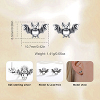 Merryshine Flying Animals Gothic Spooky Vampire 925 Sterling Silver Christmas Day 925 Sterling Silver Bat Earrings for Women
