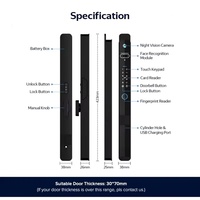 Kunci Pintu Digital Layar Kamera HD Wifi Tuya, Kunci Pintar Biometrik Sidik Jari, Kunci Video Kombinasi, Kunci Pintu Elektronik