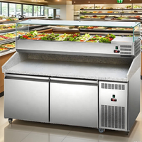 Table de préparation à pizza professionnelle en acier inoxydable, comptoir réfrigéré en marbre pour pizzas, vitrine réfrigérée à refroidissement par air