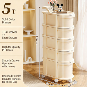 플라스틱 현대식 스탠딩형 롤링 유틸리티 카트 (손잡이 및 바퀴 포함) 간식 랙 트롤리 바닥 서랍 - Product Image 3