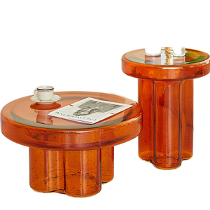 Table Basse de Café en Verre Transparent Bleu, Design Européen Moderne, Facile à Nettoyer, pour Terrasse, Balcon, Café - Product Image 1