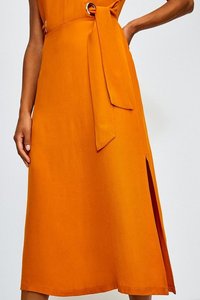Abiti Casual senza maniche eleganti da <span class=keywords><strong>donna</strong></span> con occhiello a spacco arancione vestito Midi alla moda - Product Image 4