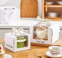 Boîte à biscuits personnalisée pour pâtisserie, boîte à gâteaux à emporter avec poignée, boîte à biscuits carrée en carton blanc ivoire avec fenêtre et finition mate