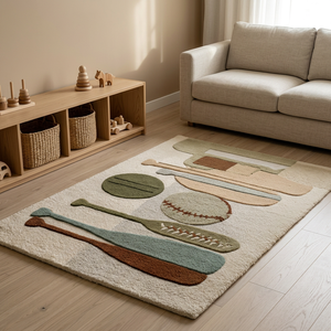 Tapis moderne fait main en laine douce, tufté à la main, motif sportif, pour chambre à coucher, chambre d'enfant, bureau, hôtel, couloir. - Product Image 1