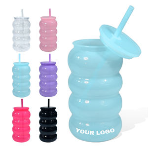 Botella de agua transparente de 16 oz <span class=keywords><strong>con</strong></span> tapa y pajita, diseño de <span class=keywords><strong>gusano</strong></span>/caterpillar, para exteriores, <span class=keywords><strong>con</strong></span> logo personalizado, segura para adultos, camping, venta directa. - Product Image 1