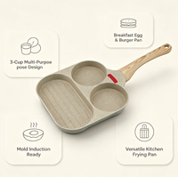 Poêle multifonction 3-en-1 pour petit-déjeuner, œufs et burgers avec moule, compatible induction, pour cuisine