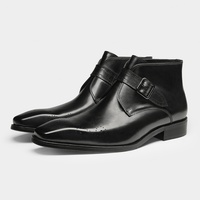 Bottes Chelsea pour hommes en cuir véritable imperméables à boucle, style décontracté rétro, semelle plate, légères et confortables