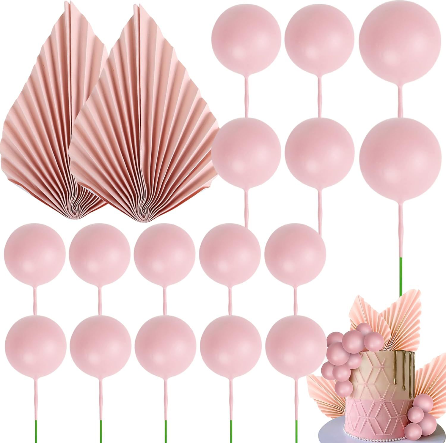 Ensemble de 20 éventails en papier boule en mousse rose