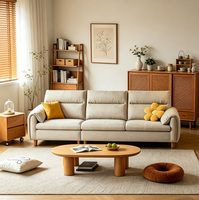 Set Sofa Seksional Modern untuk Apartemen, Ruang Tamu Sederhana, Sofa Kain Jepang, Sofa Lounge 3 Dudukan, Kain Krem, Dapat Dicuci