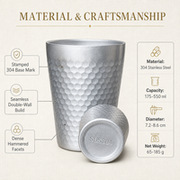 Vaso Térmico Apilable de Acero Inoxidable 304 de Doble Pared con Diseño Martillado para Cerveza, Café y Agua, Ideal para Restaurantes y Camping (Venta al Por Mayor)
