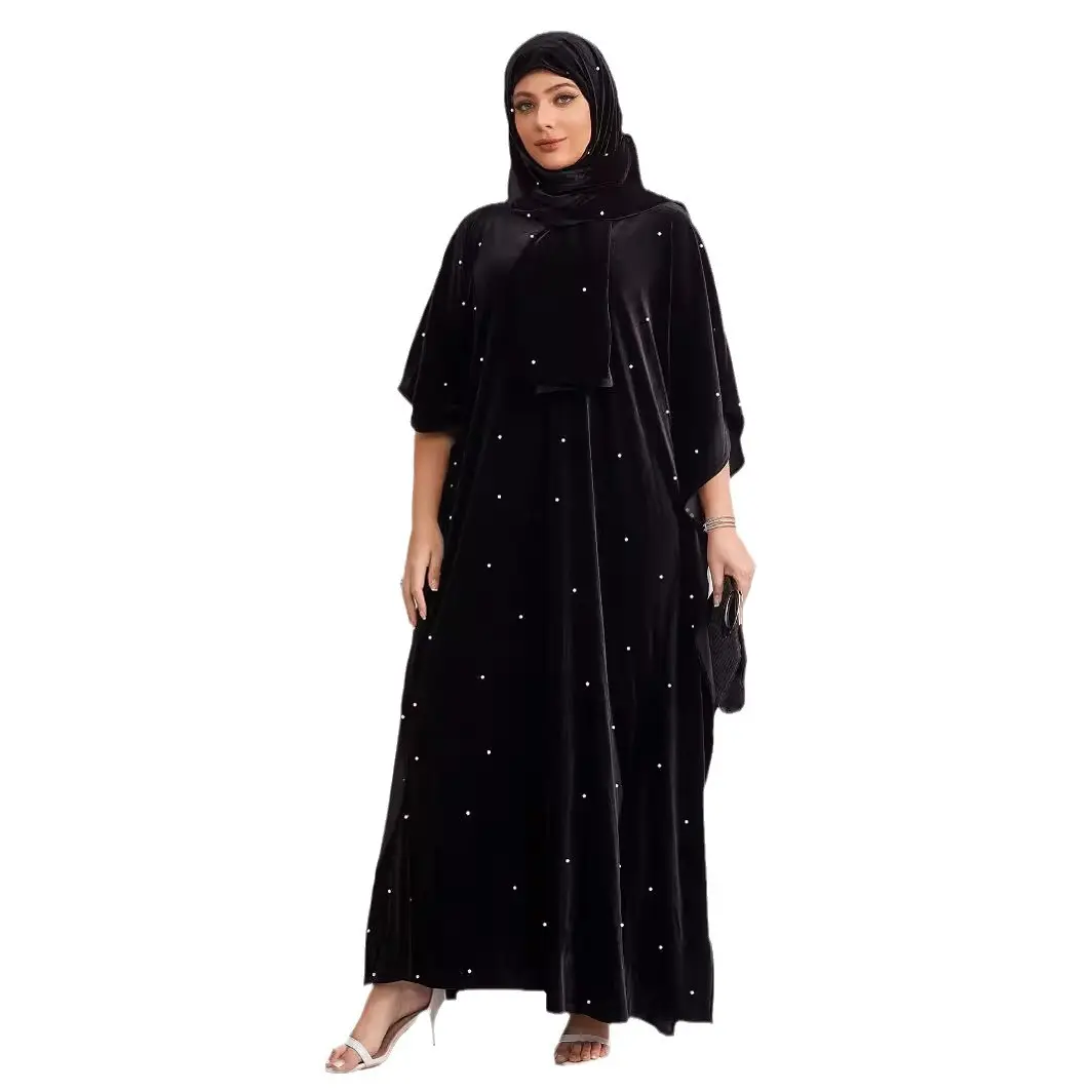 عباية دبي تركية بتصميم مخملي من حجر الراين ملابس إسلامية عباية فستان المرأة ملابس تراثية للمسلمات