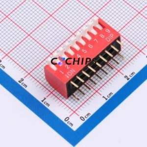 DSDP-09-R DIP Switch Through hole Component (THT) Switch Piano Key 9-Bit 2.54mm Red - Product Image 1