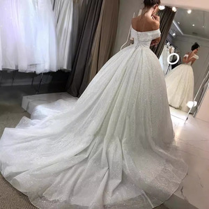 Off Shoulder Wedding Dress Ball Gown Sweetheart Neckline Starry Sky <b>Tulle</b> Radiant Taffeta Ivory <b>White</b> JM329 - Product Image 3