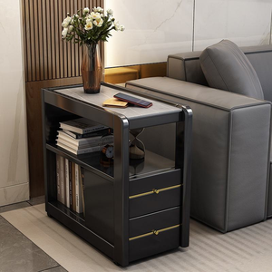 Muebles Modernos y Sencillos para Sala de Estar, Mesa Esquinera de Madera Maciza, Mesas de Centro Portátiles, Mueble Auxiliar de Piedra Sinterizada para el Hogar - Product Image 3