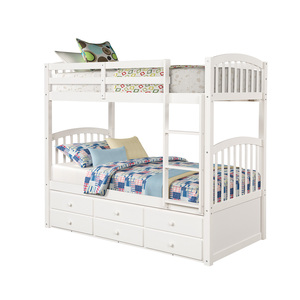 Twin Bunk <b>Bed</b> with Trundle and 3 Drawers White for Teens Bedroom Guest Room Furniture - Product Image 5
