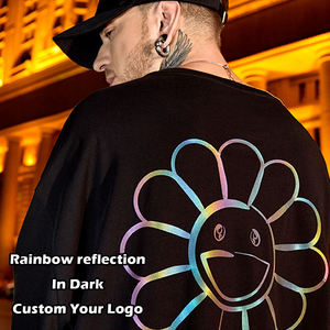 Camiseta Formal de Gran Tamaño, 100% Algodón Tejido, con Impresión Personalizada en Relieve, Logotipo Reflectante Arcoíris, Tallas Grandes para Hombre - Product Image 1