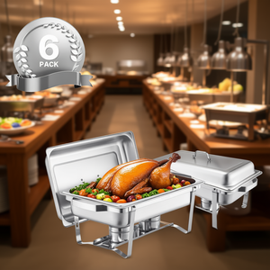 Recipiente para Calentar Comida de Acero Inoxidable, Rectangular, 8 Qt, Paquete de 6, Equipo para Buffet - Product Image 2