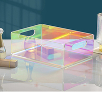 Plateau acrylique irisé morden arc-en-ciel, plateau d'empilage coloré brillant rectangle acrylique plexiglas plateau arc-en-ciel